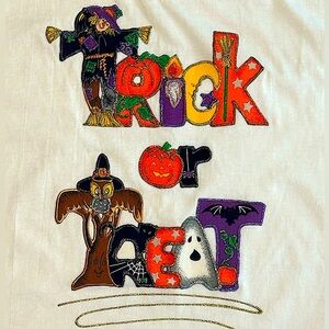 Vintage 90’s puffypaint Halloween sparkle ghost pumpkin cat retro graphic T XXL